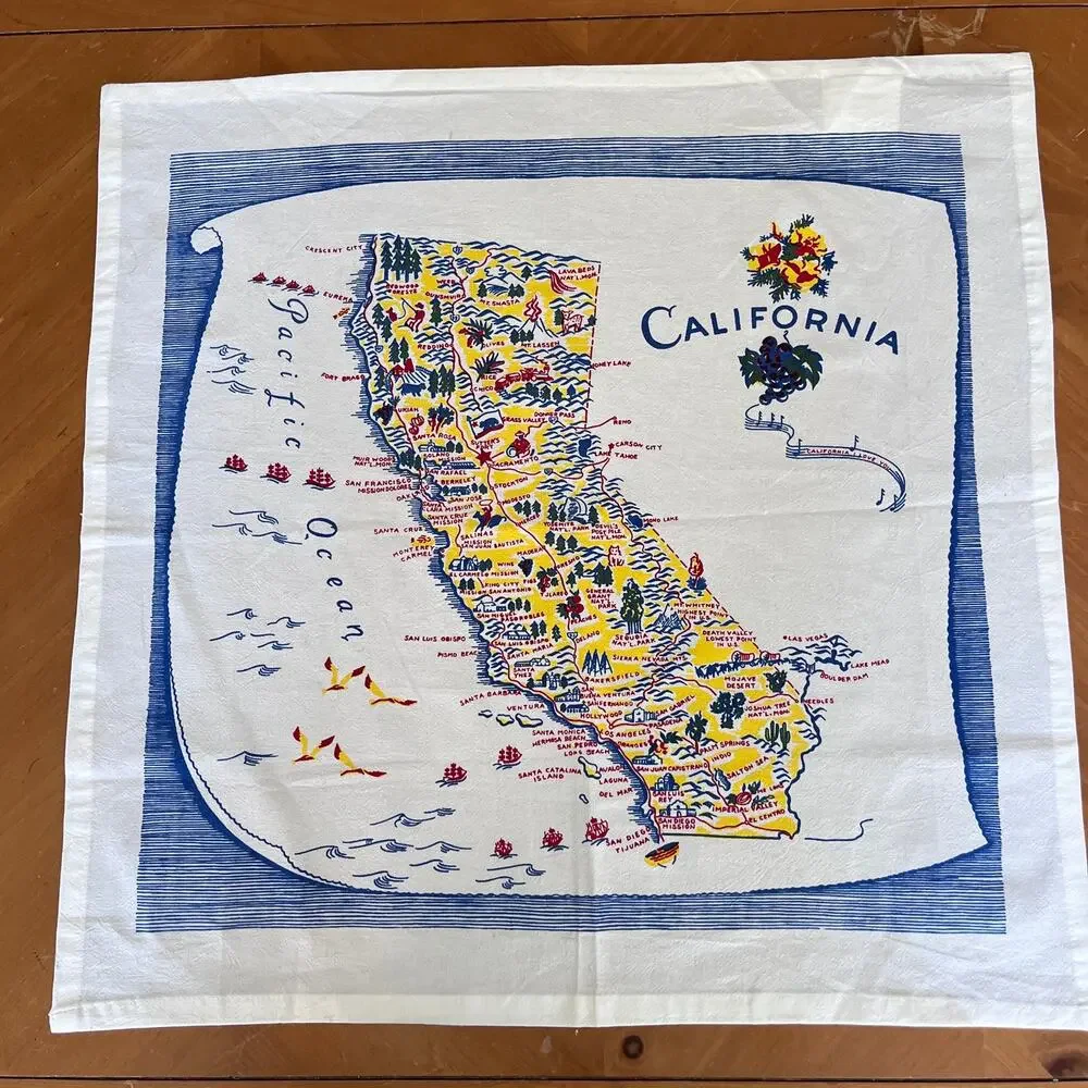 California Vintage Retro Map Cotton Kitchen Towel 22